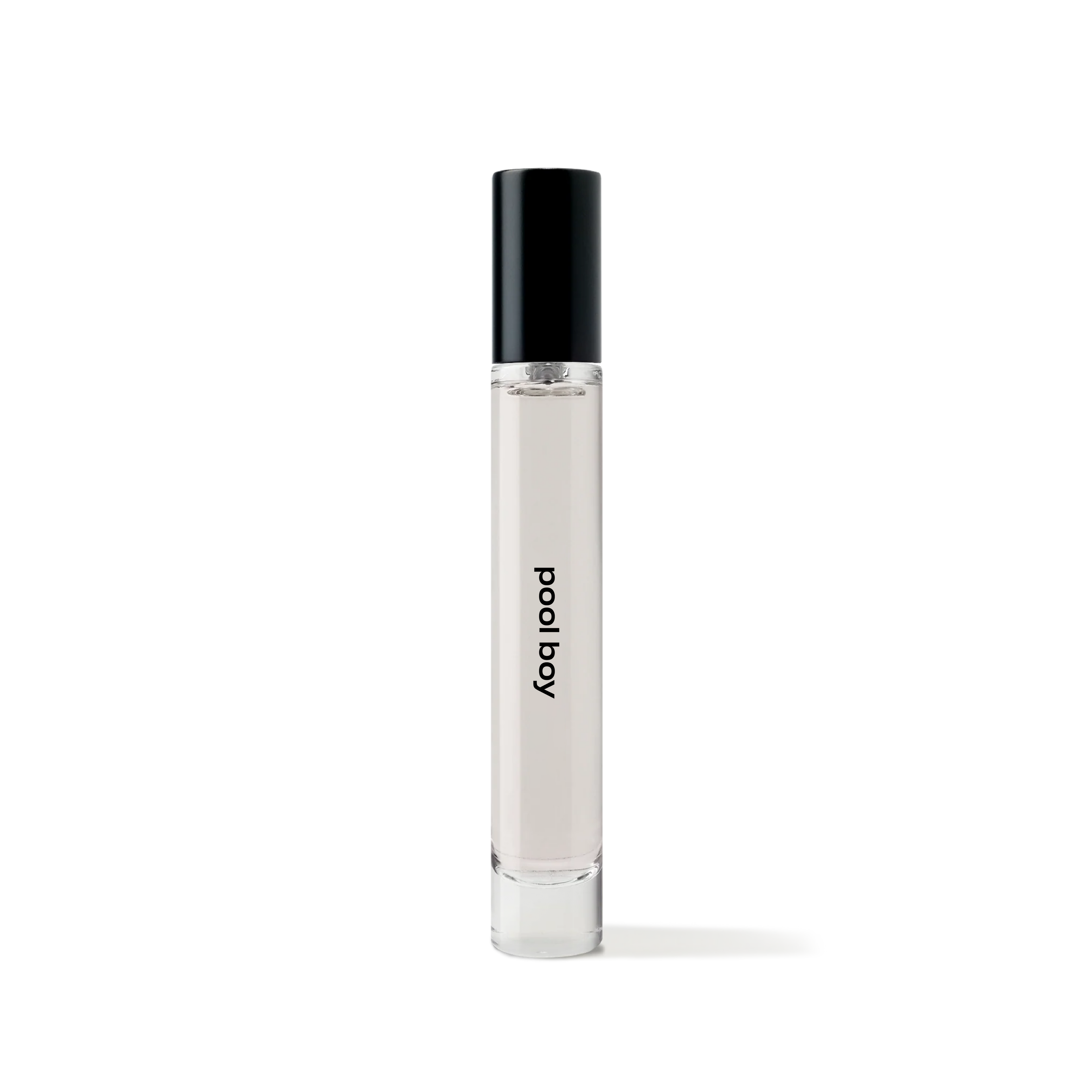 REF Pool Boy 10ml travel-size eau de parfum bottle, minimalist glass design with black cap.